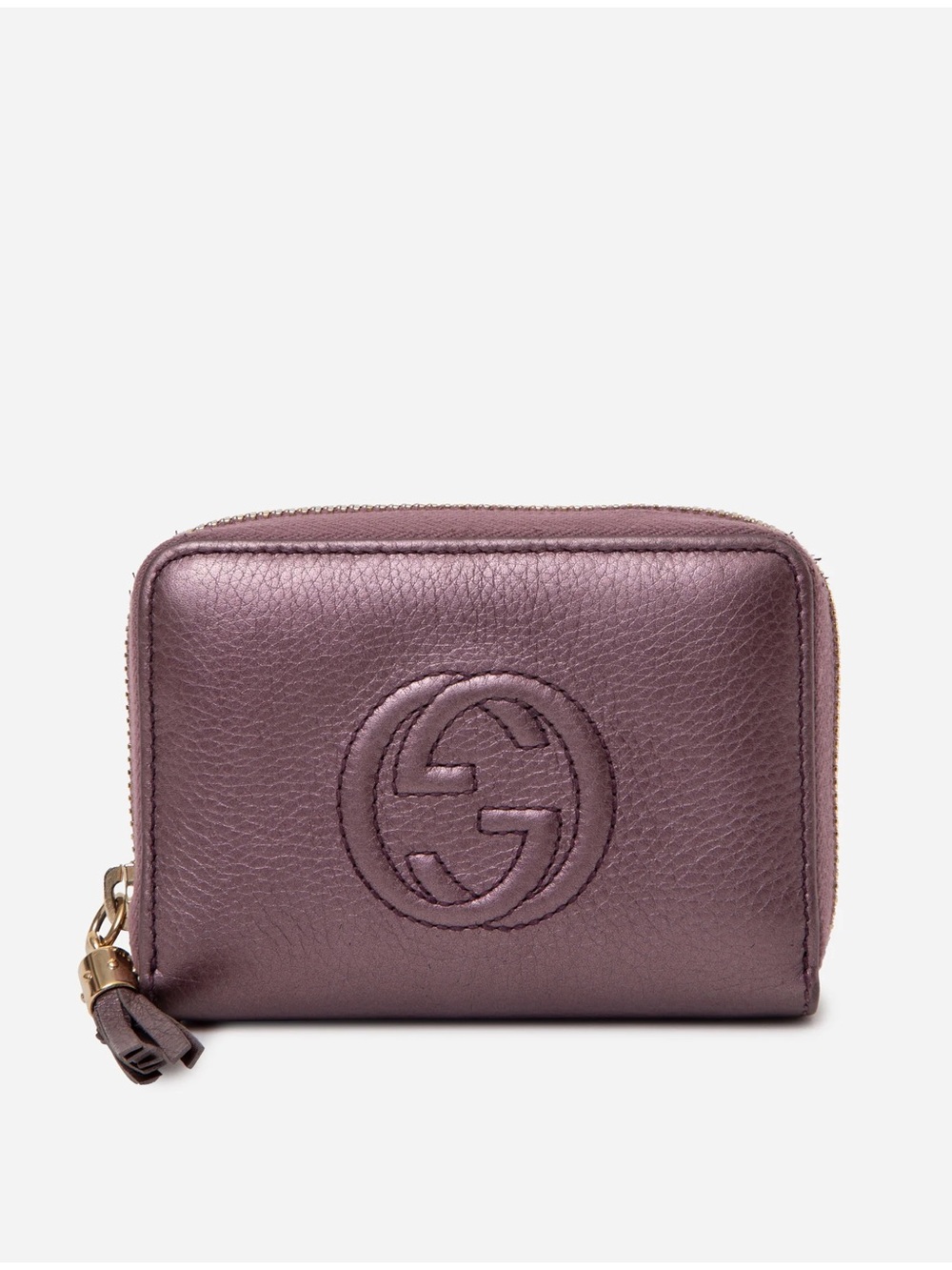 Gucci Vitello Range Soho Compact Disco Zip Around Wallet Purple